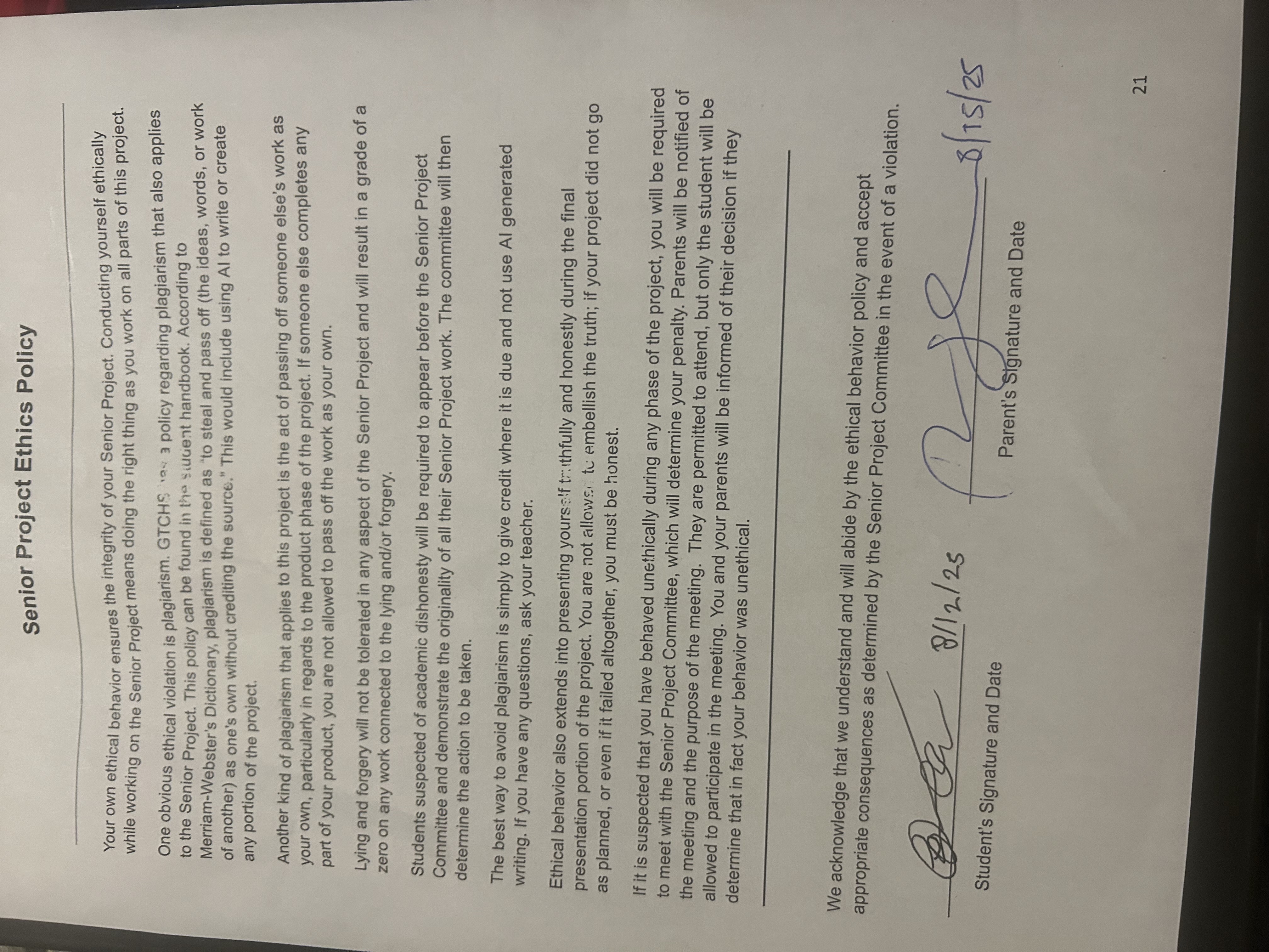 Signed Ethics Policy