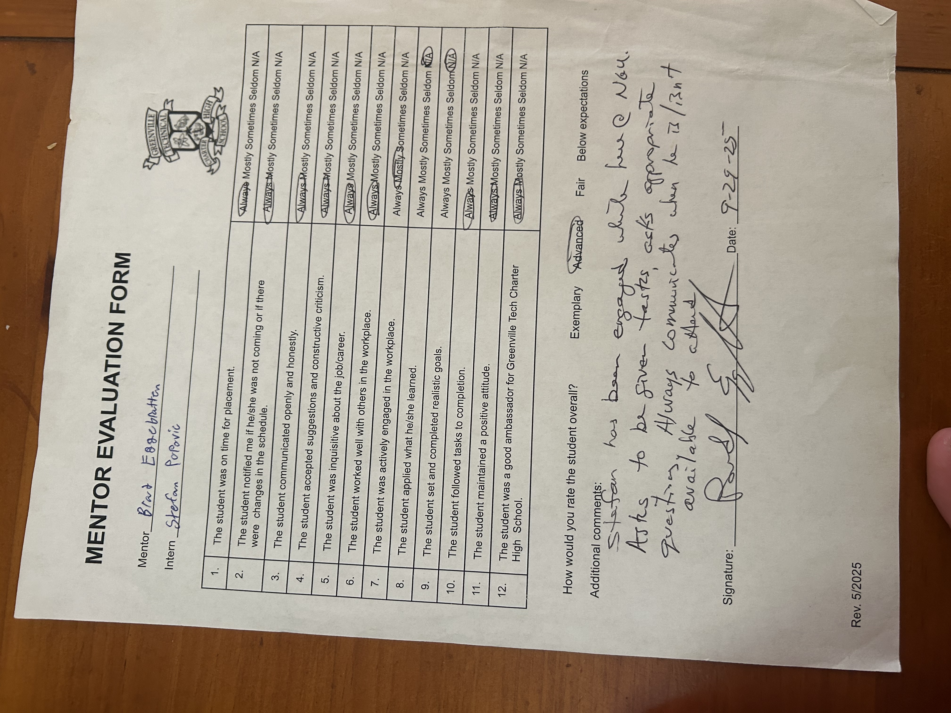 Mentor Evaluation 2