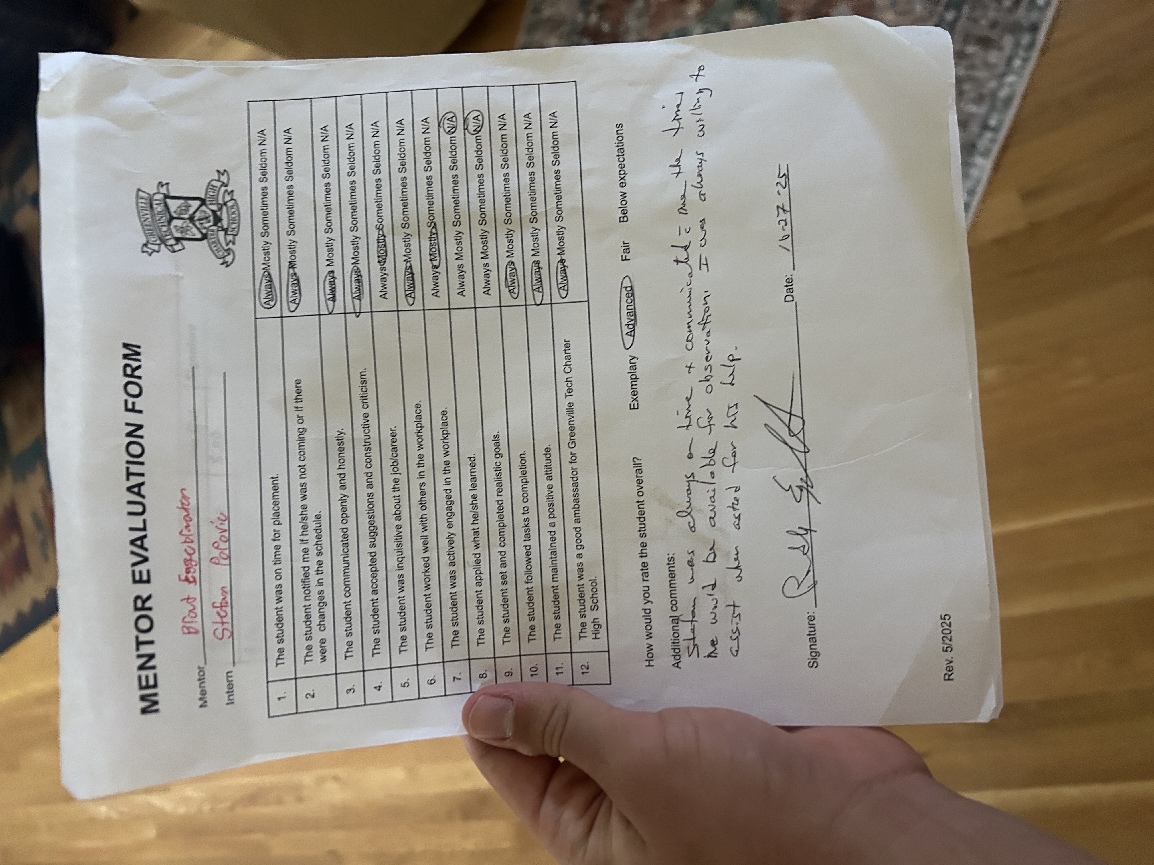 Mentor Evaluation 4