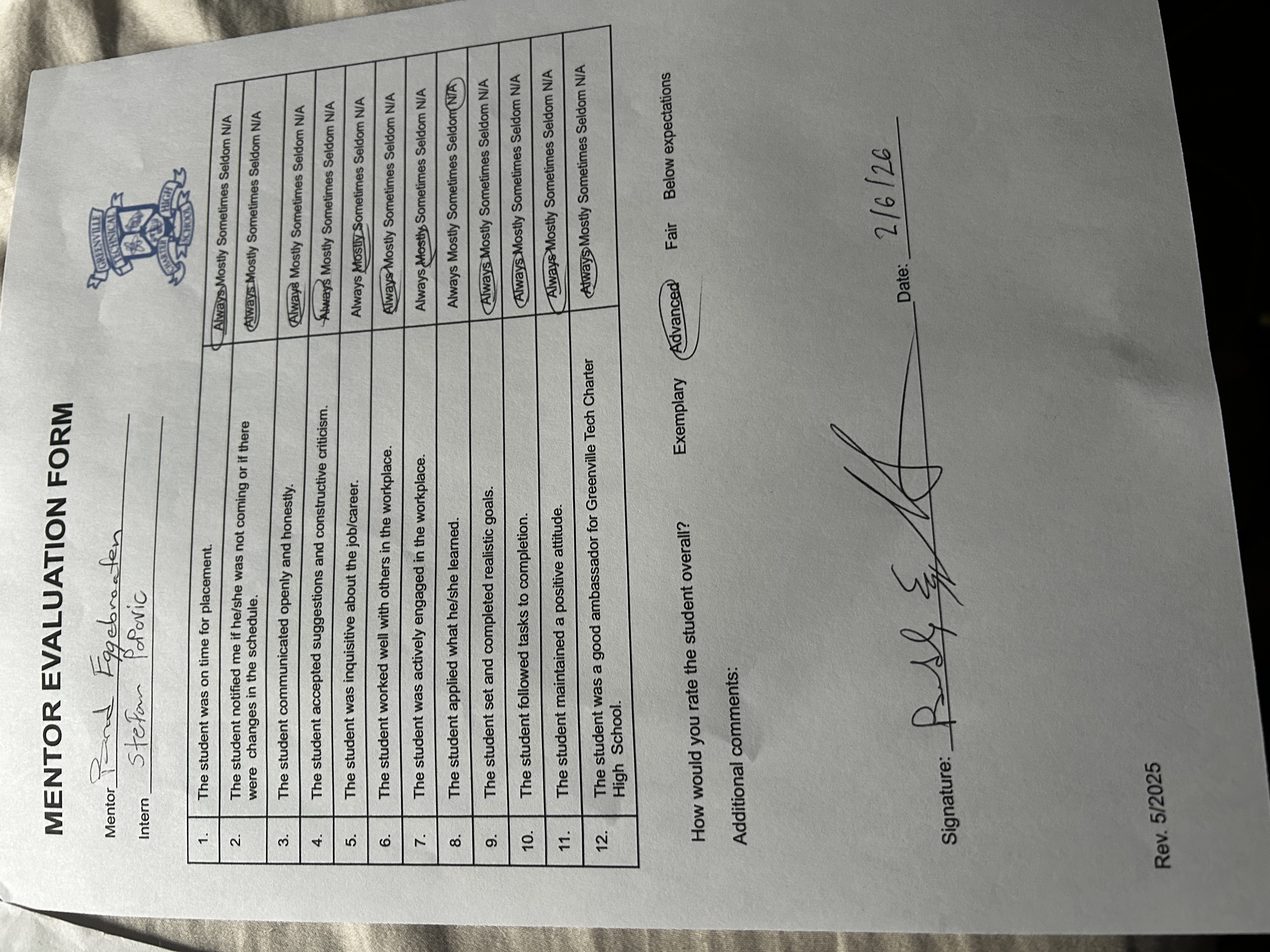Mentor Evaluation 5
